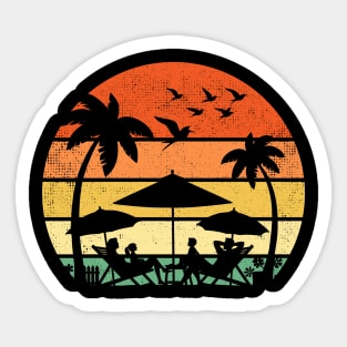 Family Vacation Tropical Summer Palm Tree Beach Retro Vintage Sunset Sticker